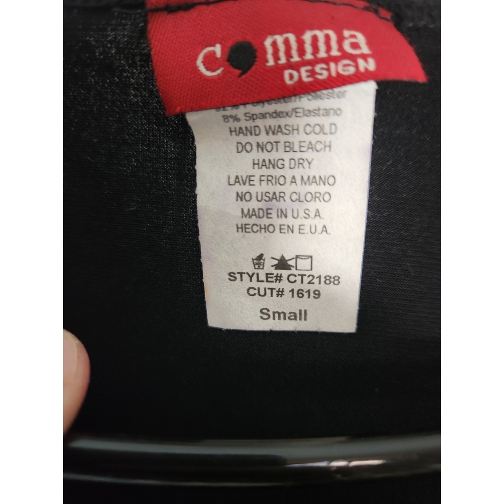 Vintage Comma Design Women's Black Ruched Stretch Blouse Size Small V-neck - Picture 3 of 5